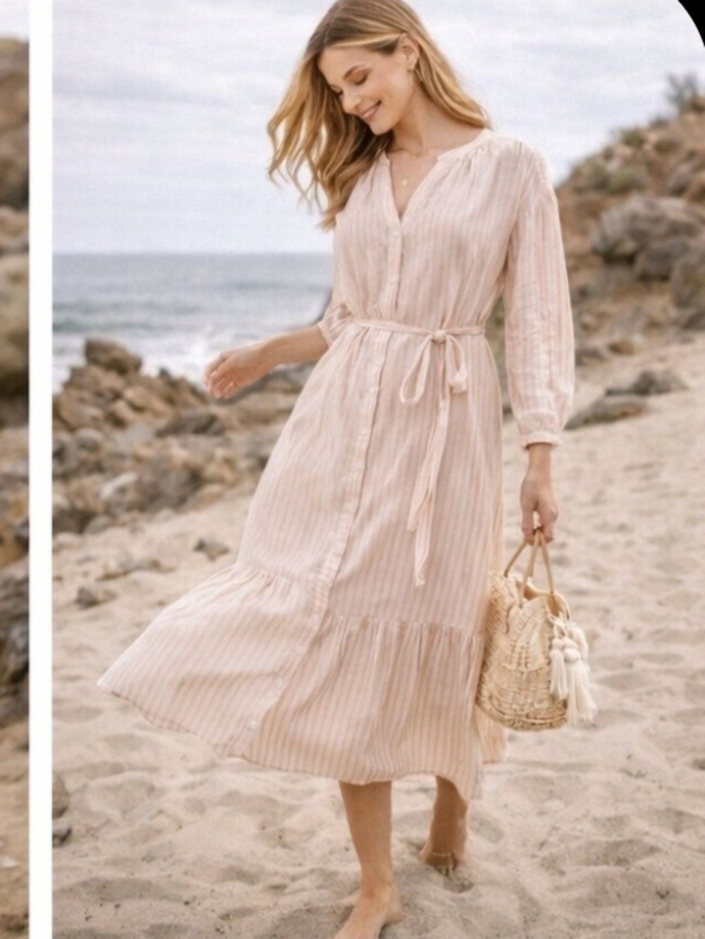 Greylin Cream Striped Midi Dress Women's Size XS